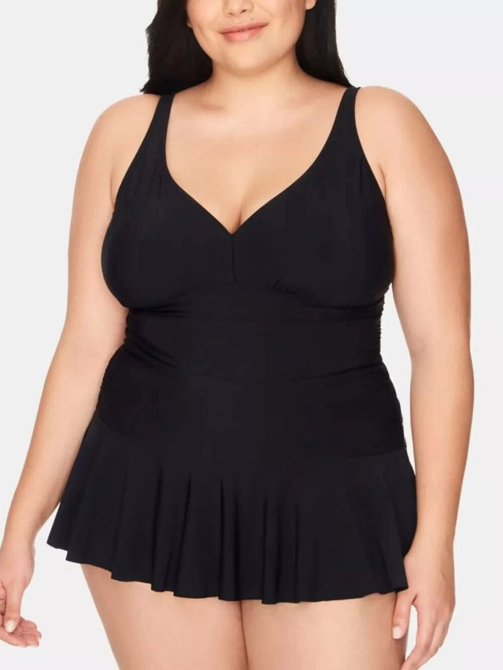 Swim Solutions Womens Tummy Control Swim Dress Solid Black Size 24W